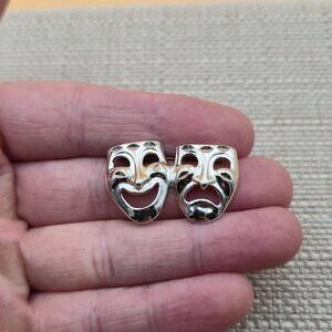 Sterling Silver Tragedy And Comedy Masks Pin Brooch A5244